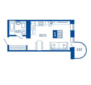 1-к квартира, вторичка, 28м2, 11/17 этаж