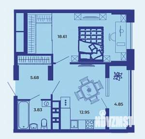 1-к квартира, вторичка, 46м2, 3/16 этаж