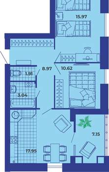2-к квартира, вторичка, 66м2, 7/9 этаж