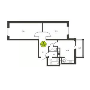 2-к квартира, вторичка, 70м2, 2/16 этаж