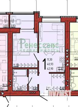 1-к квартира, вторичка, 43м2, 3/10 этаж