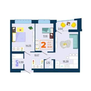 2-к квартира, вторичка, 60м2, 4/16 этаж