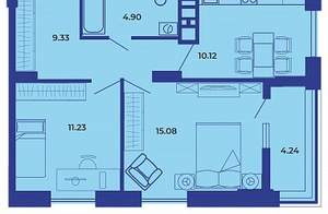 2-к квартира, вторичка, 55м2, 9/19 этаж