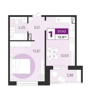 1-к квартира, вторичка, 37м2, 3/10 этаж