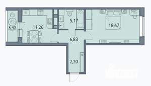 1-к квартира, вторичка, 44м2, 2/16 этаж