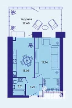 1-к квартира, сданный дом, 44м2, 1/9 этаж