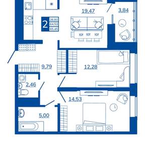 2-к квартира, вторичка, 65м2, 10/17 этаж