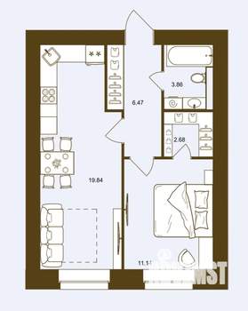 1-к квартира, вторичка, 44м2, 4/16 этаж