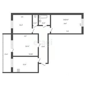 3-к квартира, вторичка, 60м2, 8/9 этаж