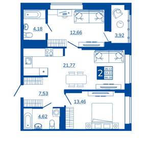 2-к квартира, вторичка, 66м2, 14/17 этаж