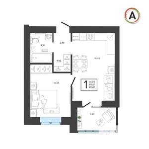 1-к квартира, вторичка, 45м2, 8/9 этаж
