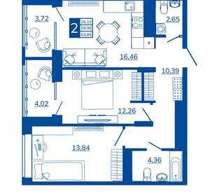 2-к квартира, вторичка, 63м2, 17/17 этаж