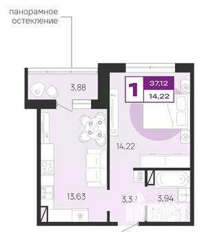 1-к квартира, вторичка, 37м2, 7/10 этаж