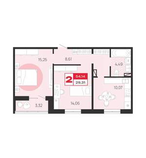 2-к квартира, вторичка, 54м2, 9/10 этаж