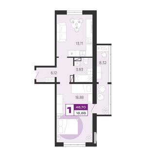 1-к квартира, вторичка, 47м2, 1/10 этаж