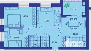 3-к квартира, вторичка, 82м2, 6/9 этаж
