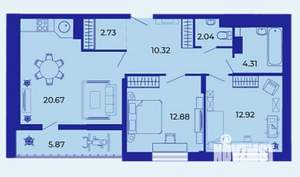 2-к квартира, вторичка, 71м2, 9/9 этаж