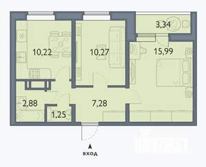 2-к квартира, сданный дом, 49м2, 1/16 этаж