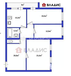 3-к квартира, вторичка, 96м2, 3/12 этаж