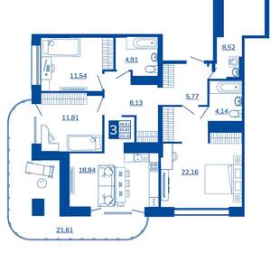 3-к квартира, вторичка, 102м2, 16/17 этаж