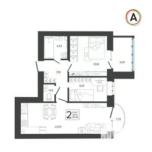 2-к квартира, вторичка, 62м2, 4/9 этаж