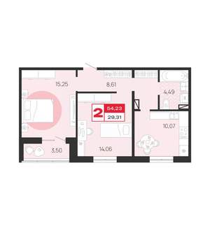 2-к квартира, вторичка, 54м2, 10/10 этаж