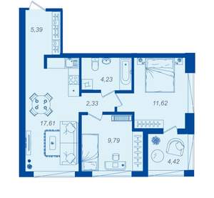 2-к квартира, вторичка, 53м2, 4/15 этаж