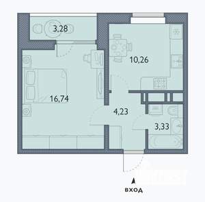 1-к квартира, сданный дом, 36м2, 3/16 этаж