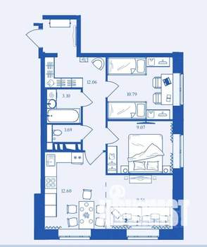 2-к квартира, вторичка, 59м2, 1/16 этаж