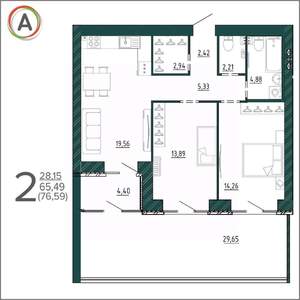 2-к квартира, вторичка, 77м2, 1/9 этаж