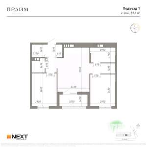 2-к квартира, вторичка, 59м2, 10/14 этаж