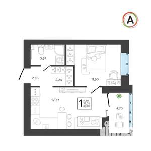 1-к квартира, вторичка, 40м2, 2/9 этаж