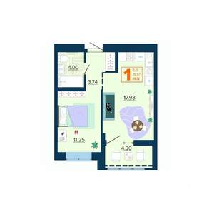 1-к квартира, вторичка, 39м2, 1/16 этаж