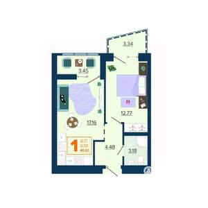 1-к квартира, вторичка, 40м2, 6/16 этаж