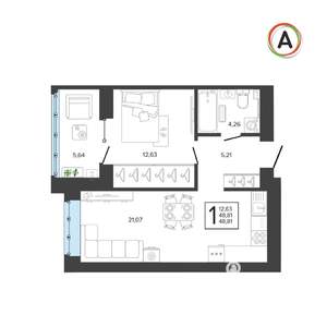 1-к квартира, вторичка, 49м2, 7/9 этаж