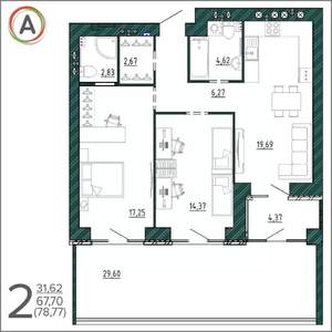 2-к квартира, вторичка, 79м2, 1/9 этаж