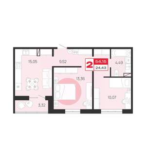 2-к квартира, вторичка, 54м2, 2/10 этаж