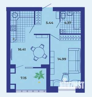 1-к квартира, сданный дом, 48м2, 6/9 этаж