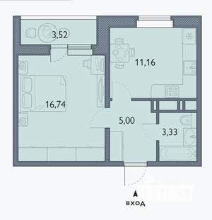 1-к квартира, сданный дом, 38м2, 2/16 этаж