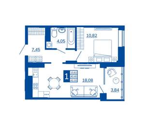 1-к квартира, вторичка, 42м2, 5/17 этаж