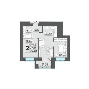 2-к квартира, вторичка, 50м2, 9/15 этаж