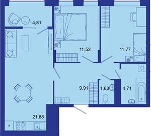 2-к квартира, вторичка, 66м2, 11/16 этаж