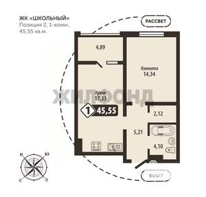 1-к квартира, строящийся дом, 46м2, 8/16 этаж