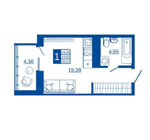 1-к квартира, вторичка, 26м2, 8/17 этаж