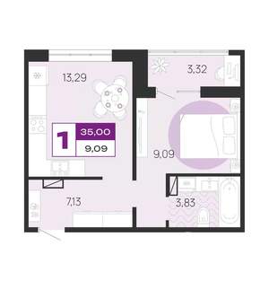 1-к квартира, вторичка, 35м2, 8/10 этаж