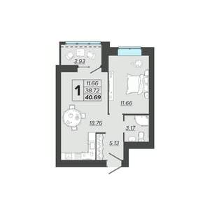 1-к квартира, вторичка, 41м2, 5/9 этаж