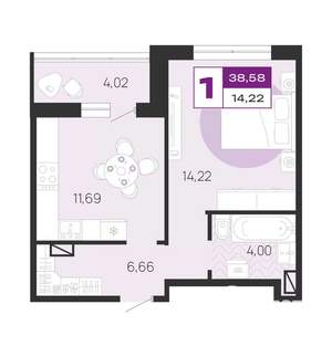 1-к квартира, вторичка, 39м2, 8/10 этаж