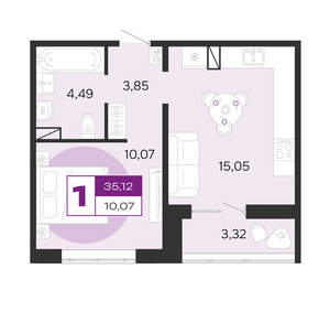 1-к квартира, вторичка, 35м2, 2/10 этаж