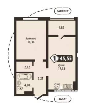 1-к квартира, вторичка, 46м2, 5/16 этаж