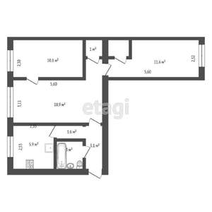 3-к квартира, вторичка, 57м2, 2/5 этаж
